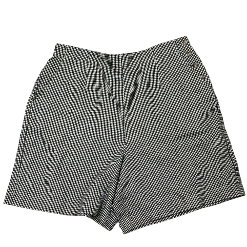 TALBOTS Linen Blends Houndstooth Buttoned Sz 16 Preppy Summer Mom Shorts EUC